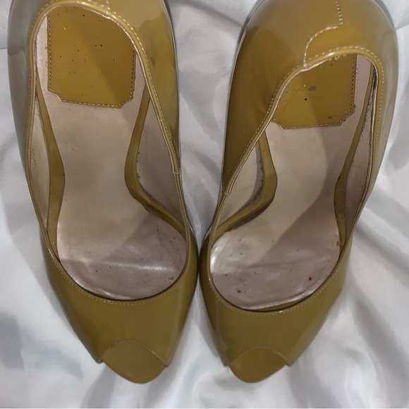 DIOR size 39 mustard yellow patent leather PEEP TOE platform STILLETO pumps - Picture 12 of 15